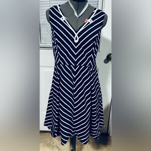 Nautica Navy and White Chevron-Striped Midi Dress